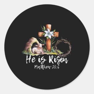 Hij Is Opgewekt Schaap Lam Kruis Jezus Christen Pa Ronde Sticker