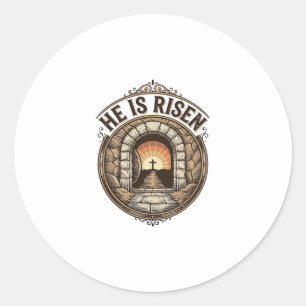 Hij Is Opgewekt Vintage Pasen Kruis Shirt Ronde Sticker