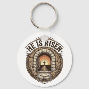 Hij Is Opgewekt Vintage Pasen Kruis Shirt Sleutelhanger