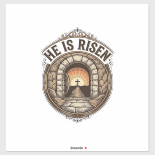 Hij Is Opgewekt Vintage Pasen Kruis Shirt Sticker