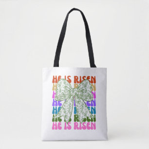 Hij is Risen, Croquette Bow Green Floral Canvas ta Draagtas
