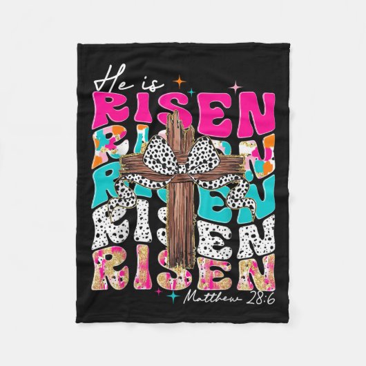 Hij is Risen Cross Jesus Pasen Christelijke Religi Fleece Deken (Voorkant)