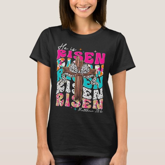 Hij is Risen Cross Jesus Pasen Christelijke Religi T-shirt (Voorkant)