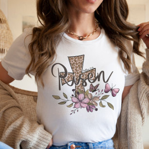 Hij is Risen Easter Christelijk Cross Leopard Quot T-shirt