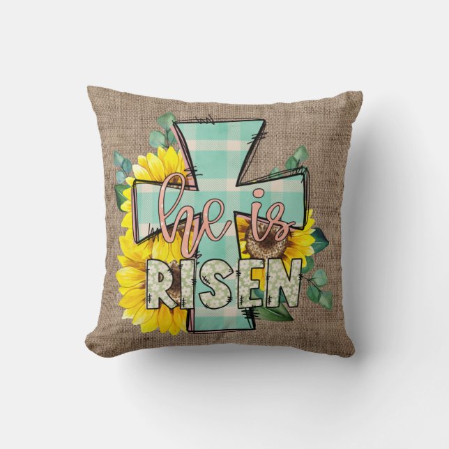 Hij is Risen Easter Cross Home Decor Kussen (Voorkant)