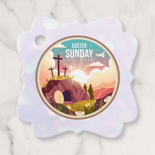 Hij is Risen en Viering van de Verrijzenis zondag Bedankjes Labels (Voorkant)