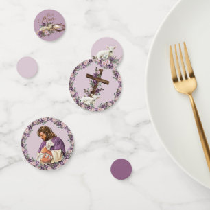 Hij is Risen Floral Cross   Jezus met Lamb Confetti