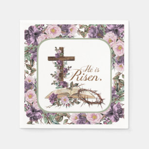 Hij is Risen Floral Cross met Bijbel Servet