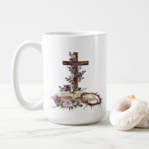 Hij is Risen Floral Cross met bijbelkoffie Mok