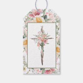 Hij is Risen Floral Cross Pasen | Verrijzingsauto Cadeaulabel