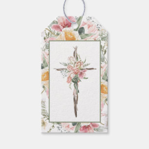 Hij is Risen Floral Cross Pasen Verrijzingsauto Cadeaulabel