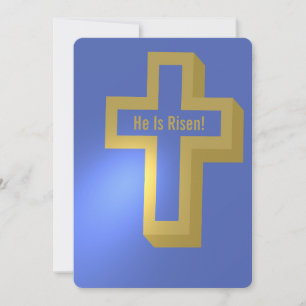 Hij is Risen Gold Lit Christelijk Cross Blue Easte Feestdagenkaart