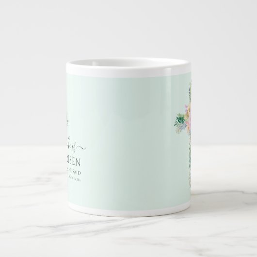 Hij is Risen Greenery Waterverf Cross Easter Extra Grote Beker (Voorkant)