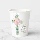 Hij is Risen Greenery Waterverf Cross Easter Papieren Bekers (Voorkant)