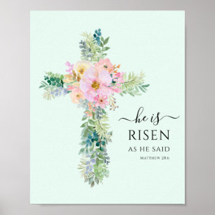 Hij is Risen Greenery Waterverf Cross Poster