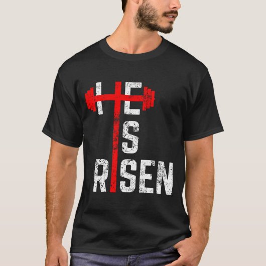 Hij is Risen Gym Cross Jesus Pasen Christelijk Tie T-shirt (Voorkant)