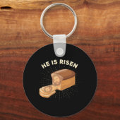 Hij is Risen Jesus Jezus Paaspun Christelijk Brea Sleutelhanger (Voorkant)
