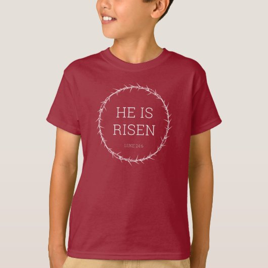 Hij is Risen Jezus Christus Herurrectie Paaskroon T-shirt (Voorkant)