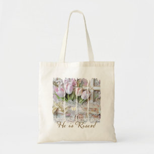 Hij is Risen Tulip Cross Christelijke  vrouwen Tote Bag