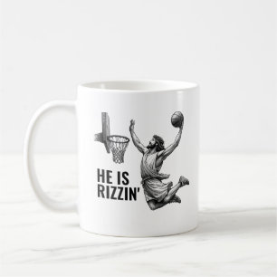 Hij is Rizzin - Basketball Jezus Funny Jezus Meme Koffiemok