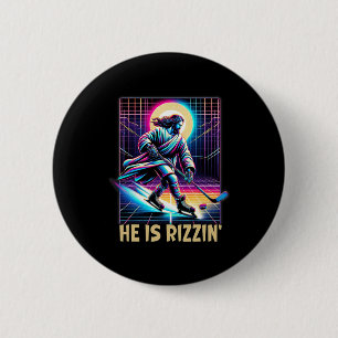 Hij Is Rizzin Christelijke IJshockeyliefhebber Jez Ronde Button 5,7 Cm
