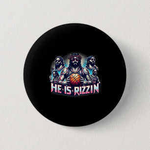 Hij is Rizzin Christelijke Jezus Basketbal Spelend Ronde Button 5,7 Cm