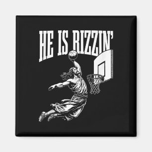 Hij is Rizzin Fun Jesus Basketball meme Tanktop Magneet