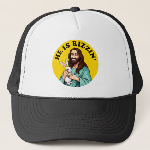 Hij is Rizzin Funny Jesus Christelijk Paasdag Trucker Pet