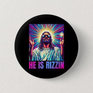 Hij is Rizzin Funny Jesus Meme Christelijke Mannen Ronde Button 5,7 Cm