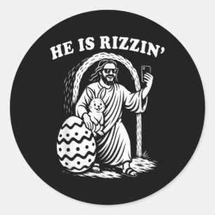 Hij is Rizzin Funny Rizz Easter Christelijk Easter Ronde Sticker