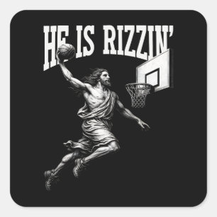Hij is Rizzin Grappig Jezus Basketbal Paasdag Vierkante Sticker