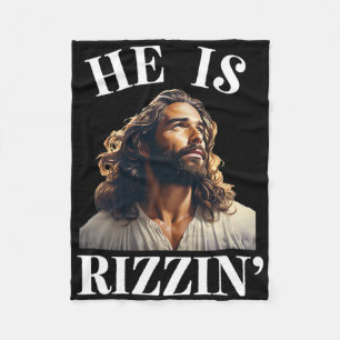 Hij is Rizzin - Grappig Jezus Christelijk Pasen Ge Fleece Deken