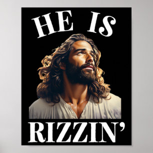 Hij is Rizzin - Grappig Jezus Christelijk Pasen Ge Poster
