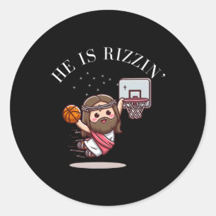 Hij is Rizzin grappig Jezus speelt Sketll1 Ronde Sticker