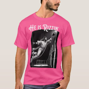 Hij is Rizzin Jesus spelen honkbal grappige sport T-shirt