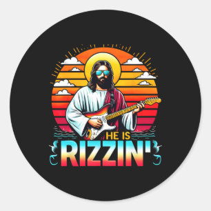 Hij Is Rizzin Pasen Christelijke Jezus Grappige Je Ronde Sticker
