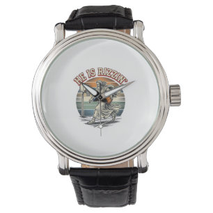 Hij Is Rizzin Vintage Basketbal Religieus T-shirt Horloge