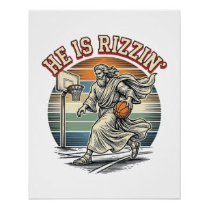 Hij Is Rizzin Vintage Basketbal Religieus T-shirt Perfect Poster