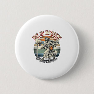 Hij Is Rizzin Vintage Basketbal Religieus T-shirt Ronde Button 5,7 Cm