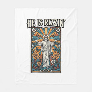 Hij Is Rizzin Vintage Pasen Gebrandschilderd T-Shi Fleece Deken