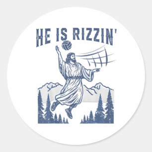 Hij is Rizzin Volleybal Jesus Happy Easter Funny C Ronde Sticker