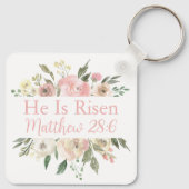 Hij is Roze Floral Christelijk Sleutelhanger (Achterkant)