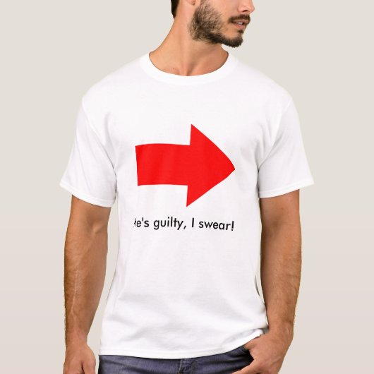 Hij is schuldig, ik zweer het. t-shirt (Voorkant)