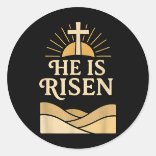 Hij is verrezen – Christelijk Pasen met Kruis & Am Ronde Sticker