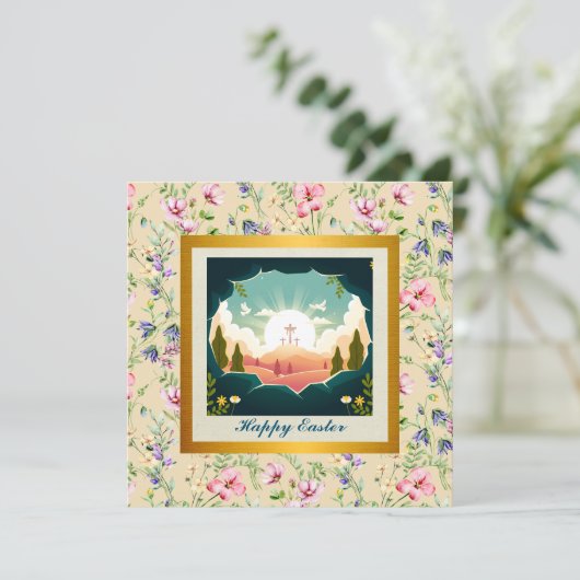 Hij is verrezen en viering van Pasen Kaart (Staand voorkant)