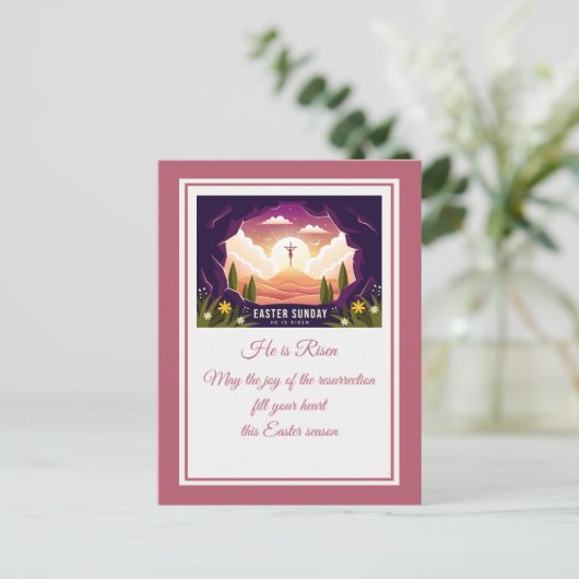 Hij is verrezen" Gelukkig Pasen - religieus Briefkaart (Staand voorkant)