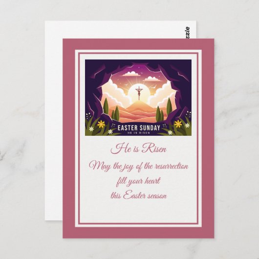 Hij is verrezen" Gelukkig Pasen - religieus Briefkaart (Voorkant / Achterkant)