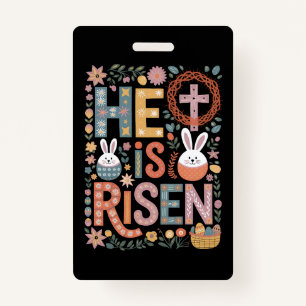 Hij is verrezen Jesus Floral Schattige paashaas Badge