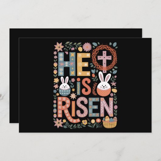 Hij is verrezen Jesus Floral Schattige paashaas Kaart (Voorkant / Achterkant)