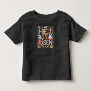 Hij is verrezen Jesus Floral Schattige paashaas Kinder Shirts
